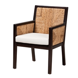 Baxton Studio Joana Modern Bohemian Dark Brown Mahogany Wood and Natural Abaca Dining Arm Chair